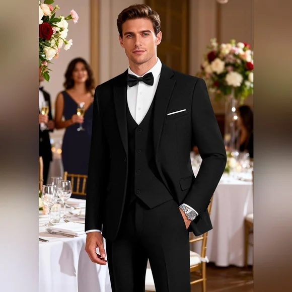 Men’s Black 3 Piece Suit | Formal Wedding Business Suit | Size L - Picture 3 of 4
